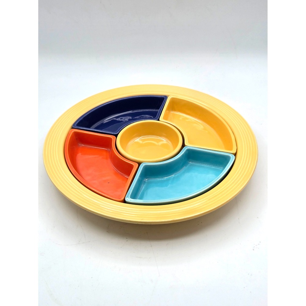 VINTAGE Fiesta Relish Tray 6 Piece Multicolor Fiestaware Homer Laughlin 10.75"